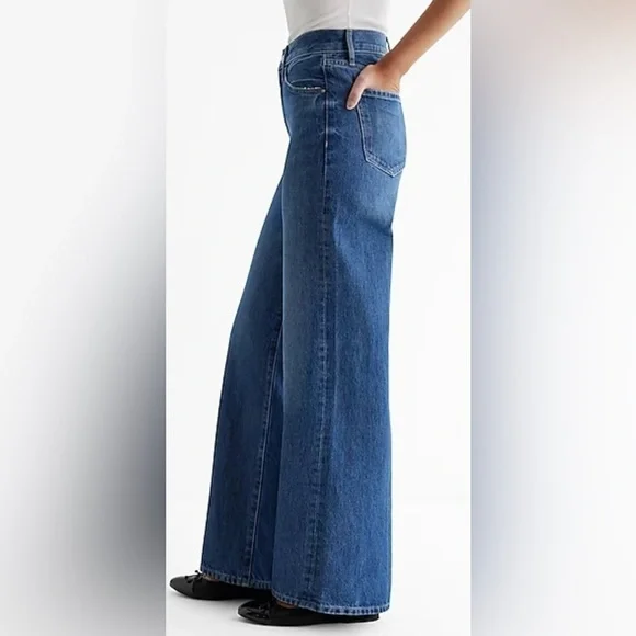 Express Design Studio Wide Leg Blue Jeans - Picture 4 of 11